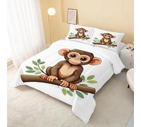 Monkey Brown Coverless Duvet Single 7.5 Tog, Cute Cartoons Soft Quilt for Kids Boys Girls, Lightweight Comforter Set for All Seasons, Easy Care Bedding Single Bed Size W&252
