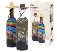 Monkey Business Gift Box for Wine Lovers | 2 Silicone Bottle Stoppers + 2 Neoprene Bottle Ponchos | Insulated 750 ml Wine Sleeves & Stoppers with Wild-West Vibe