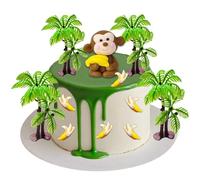 Monkey Cake Topper, 11 PCS Monkey Cake Decoration with Coconut Trees Banana Cake Topper, Animal Cake Toppers, for Baby Shower Kids Party Animal Theme Party Cake Decoration