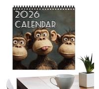 Monkey Calendar 2026 - Humorous Animal Monthly Planner, Thick Wall Calendar, Square Organizer for Twelve, Light Decorations | For Home, Office