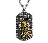 Monkey Chinese Zodiac 12 Animals Coin Necklace, Gold Horoscope Pendant For Women