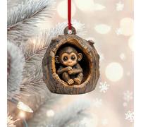 Monkey Christmas Ornaments Christmas Tree Decorations | Acrylic 2D Christmas Monkey Pendant | Cute Animal Christmas Tree Decorations Presents | woodland Christmas Decorations for xmas Tree Holiday