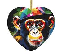 (Monkey) Christmas Tree Ceramic Hanging Heart Bauble Ornaments Festive Xmas Pendant Decorations For Party Home Decor