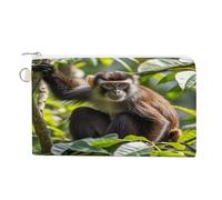 Monkey Coin Purse Canvas Wallet with Zipper Portable Mini Change Pouch Cute Money Pouch Small Organizer Coin Card Key Holder for Women Girls Daily Use Gift