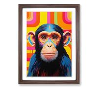 Monkey Colour Field Framed Print | A2 Walnut Framed Wall Art | Ready to Hang | Modern Animal Picture | Living Room Bedroom Lounge Office