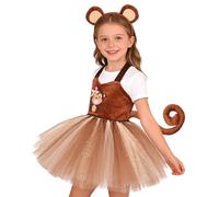 Monkey Costume Kids - Tulle Tutu Skirt, Animal Cosplay Headband And Tail Set, Breathable Mesh Performance Outfit, Polyester Accessory Case Gown | For Girls Ages 2-12 Role Play Party