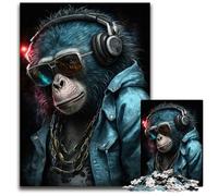 Monkey Dj 1000Pc Adults Jigsaw Puzzle Wooden Jigsaw Puzzles for Adults Interactive Family Game, Brain Challenge, Educational Toy 50x75CM/19.68x29.52inch