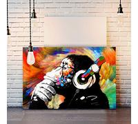 MONKEY DJ BANKSY COLOURFUL SWIRL CANVAS STREET WALL ART PRINT ARTWORK GORILLA (36in x 24in / 91cm x 60cm)