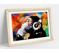 Monkey Dj Banksy Colourful Swirl Gorilla Framed Wall Art Print Picture - A1 - Light Oak Frame