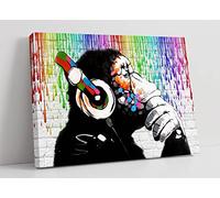 MONKEY DJ BANKSY LOVE PAINT RAIN CANVAS STREET WALL ART PRINT ARTWORK - GORILLA (36in x 24in / 91cm x 60cm)