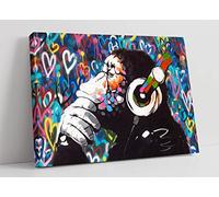 MONKEY DJ BANKSY LOVE WALL CANVAS STREET WALL ART PRINT ARTWORK - GORILLA (36in x 24in / 91cm x 60cm)