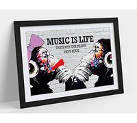 Monkey Dj Banksy Music Is Life Framed Wall Art Print Picture - A1 - Black Frame