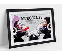 Monkey Dj Banksy Music Is Life Gorilla Ff Framed Wall Art Print Picture - A3 - Black Frame