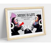 Monkey Dj Banksy Music Is Life Gorilla Ff Framed Wall Art Print Picture - A3 - Light Oak Frame