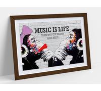 Monkey Dj Banksy Music Is Life Gorilla Framed Wall Art Print Picture - A4 - Walnut Frame