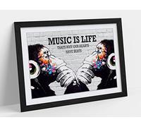 Monkey Dj Banksy Music Is Life Gorilla Mm Framed Wall Art Print Picture - A1 - Black Frame