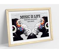 Monkey Dj Banksy Music Is Life Gorilla Mm Framed Wall Art Print Picture - A1 - Light Oak Frame