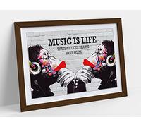 Monkey Dj Banksy Style Music Is Life Street Ff Framed Wall Art Print Picture - A1 - Walnut Frame