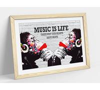 Monkey Dj Banksy Style Music Is Life Street Ff Framed Wall Art Print Picture - A4 - Light Oak Frame