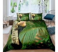 Monkey Double Bed Duvet Cover Sets 200x200 cm Apes Bedding Set Green Microfiber Hypoallergenic Quilt Cover with Zipper Closure and 2 Pillowcases for Teens and Adults a.171