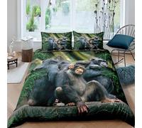 Monkey Double Bed Duvet Cover Sets 200x200 cm Cute Animals Bedding Set Green Microfiber Hypoallergenic Quilt Cover with Zipper Closure and 2 Pillowcases for Teens and Adults F-23