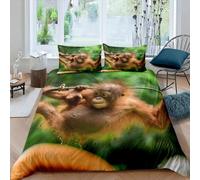 Monkey Duvet Cover King Size Green Bedding Quilt Cover 3 Pcs, 3D Monkey Print Reversible Bedding Set Ultra Soft Brushed Microfiber Bed Set Bedroom Decor, 2 Pillowcases b1691