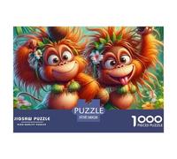 Monkey Educational Game Challenge 1000 Piece Puzzle for Adults -Hula Monkey Couple Cartoon Decompression Fun Present for Home38x26cm/1000pcs