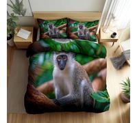 Monkey Emperor Size Duvet Cover Set 290x235 cm Wild Animals Quilt Cover 3D Reversible Bedding with Pillowcases Zipper Closure Soft Easy Care Comforter Covers Set a.4297