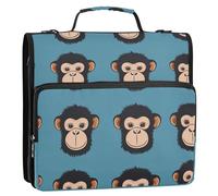 Monkey Face Blue Simple 3 Rings 1.5 inch Zip Up Binder with Shoulder Strap Multi-Pocket School Binders Organizer for School/Office Clip de cremallera resistente