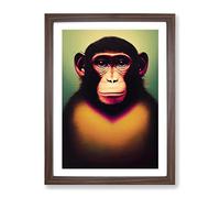 Monkey Face Framed Print | A4 Walnut Framed Wall Art | Ready to Hang | Modern Animal Picture | Living Room Bedroom Lounge Office