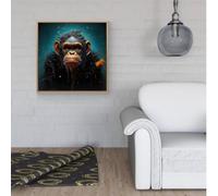 Monkey Face Splashart Blue Framed Canvas