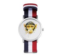 Monkey Face Watercolor Nylon Wrist Watches Braided Stra Non-Scale Casual Watch for Work Workout
