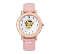 Monkey Face Watercolor Women's Watch Pink Rose Gold Strap Wristwatch Minimalist Easy Reader Watchec