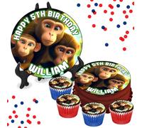 Monkey Family Cartoon PERSONALISED Edible Cupcake Toppers / 8" Inch Cake Wafer or Icing - Adults & Kids Birthday Party Decorations - Perfect for Brownies, Cookies, Muffins & More!