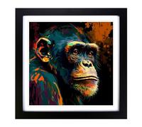 Monkey Fauvism Framed Print | 18x18 Inch Black Framed Wall Art | Ready to Hang | Modern Animal Picture | Living Room Bedroom Lounge Office