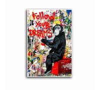 Monkey Follow Your Dreams Canvas Print Street Graffiti Wall Art Gorilla Poster Monkey Artwork Modern Contemporary Poster Indoor Decor for Home Offices Living Room Bedroom Dining Room Farmhouse