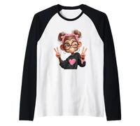 Monkey Girl Double Peace Sign Winking Glasses Pop Graphic Raglan Baseball Tee
