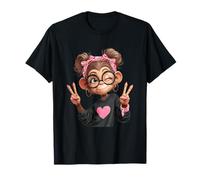 Monkey Girl Double Peace Sign Winking Glasses Pop Graphic T-Shirt