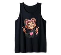 Monkey Girl Double Peace Sign Winking Glasses Pop Graphic Tank Top