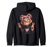 Monkey Girl Double Peace Sign Winking Glasses Pop Graphic Zip Hoodie