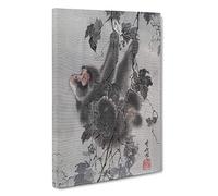 Monkey Hanging from a Tree by Kawanabe Kyosai Painting Canvas Print | Gallery Wrapped 30mm Frame Wall Art | 30x20 inches | Ready to Hang | Contemporary Animals Picture | Living Room Lounge Office