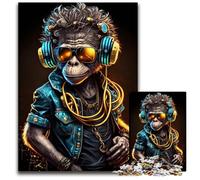 Monkey Headphone Dj Music1000 Piece Jigsaw Puzzles for Adults Challenging Brain Teaser for Teenagers Family Game Night Fun 1000 PCS(75x50cm)