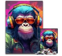 Monkey Headphones Adult Jigsaw Puzzles 1000 Pieces Puzzles for Adults Perfect for Halloween, Christmas, Birthday Gift 50x75CM/19.68x29.52inch