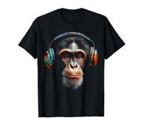 Monkey Headphones Animal Music Colourful Zoo Art Monkey T-Shirt
