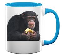 Monkey Hold Banana Funny WSB stonks Animal Ceramic Tea Coffee Mug Light Blue