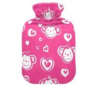 Monkey Hotpink Valentine hot Water Bottle with Soft Cover, 1L Warm Water Bottle for Bed for Arthritis,Period Cramps,compresas calientes para el vientre
