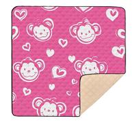 Monkey Hotpink Valentine Large Sturdy Baby Activity Play Mat for Indoor Outdoor One-Piece Foldable Infant Play Activity Mat for Baby Kids Toddlers Infants, 50'' x 50''alfombrillas para Bebes