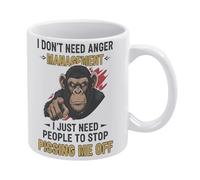 Monkey I Don't Need Anger Management White Ceramic Coffee Mug 11 Oz, Double-Sided Printed Tea Cup with Ergonomic C-Handle, Thickened Bottom Porcelain Drinkware for Home Office Kitchen, Novelty Gifts F