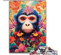 Monkey in Colorful Jungle 1000Pc Adults Jigsaw Puzzle Wooden Jigsaw Puzzles for Adults Challenging DIY Brain Teaser for Teenagers size 50x75cm