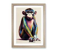Monkey In Colour No.1 Framed Print | A3 Oak Framed Wall Art | Ready to Hang | Modern Animal Picture | Living Room Bedroom Lounge Office